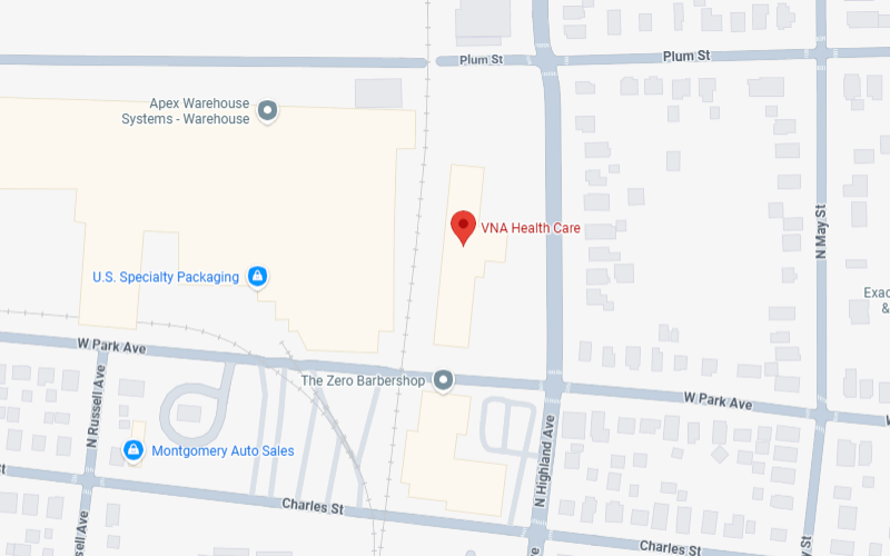 Map of Aurora, IL with VNA Health Care - Highland Avenue center