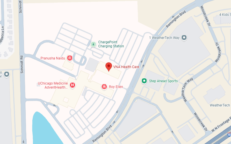 Map of Bolingbrook, IL with VNA Health Care center