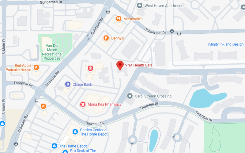 Map of Carol Stream, IL with VNA Health Care - Mona Kea center