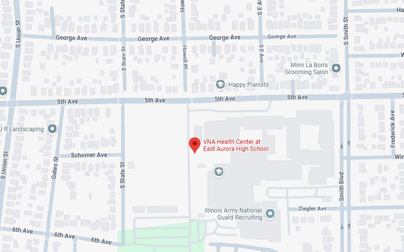 Map of Aurora, IL with VNA Health Care - East Aurora High School center