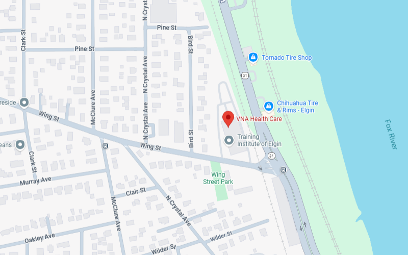 Map of Elgin, IL with VNA Health Care - Wing Street center