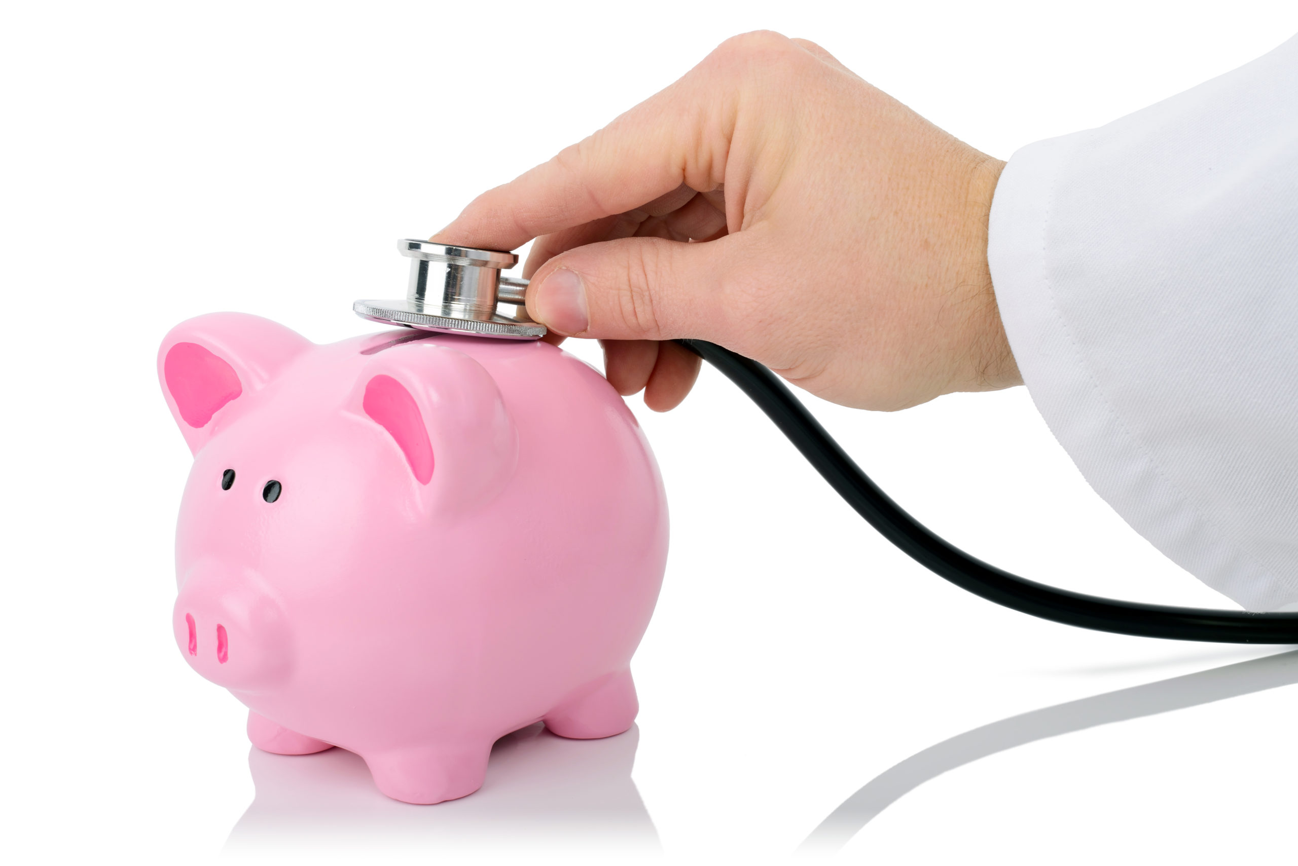 Stethoscope Checking Financial Health of Piggy Bank