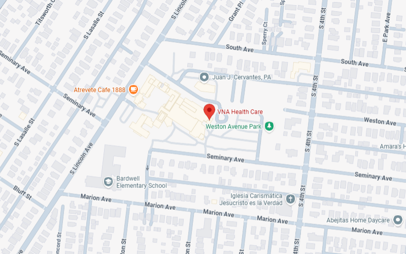 Map of Aurora, IL with VNA Health Care - Weston Avenue center